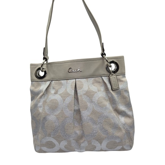 COACH Ashley Signature  Silver And Cream Handbag - Picture 1 of 8